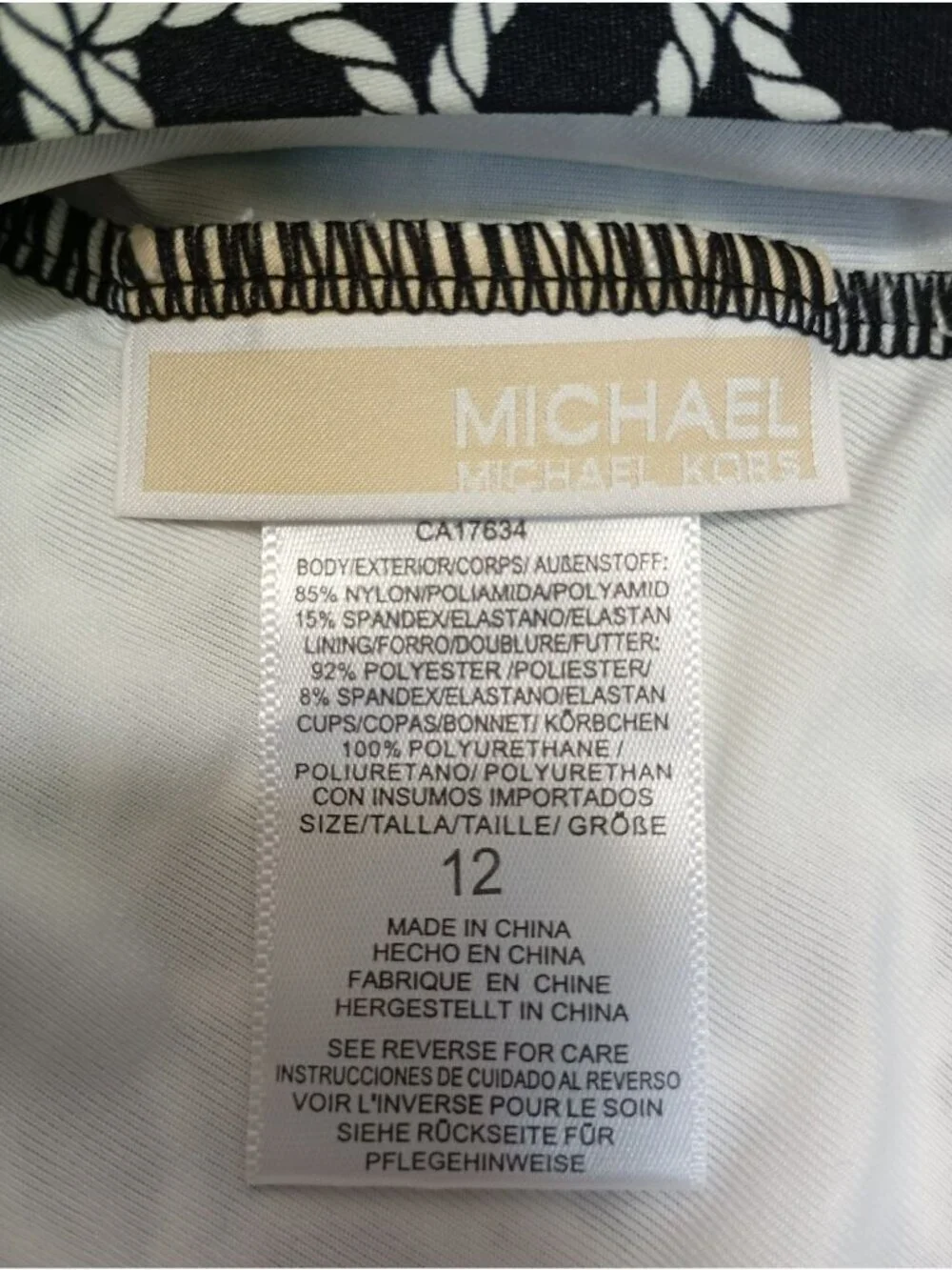Michael Kors Black & White Rope Print One-Piece Swimsuit Sz 12 Tassel Tie Front